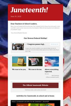 School newsletter template teachers can used for their classroom communication for celebrating Juneteenth School Leader