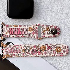 two pairs of scissors sitting next to each other on a white surface with pink and orange designs