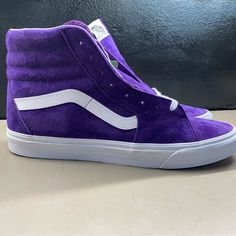 New Men’s Vans Sk8-Hi Pig Suede Acai Purple Vn0a4bvtbke Sneakers. Available Sizes Men 11.5 And 13. Missing Box Top. Purple Suede Sneakers With Round Toe, Purple Suede Lace-up Sneakers, Casual Purple Suede Sneakers, Purple Leather Skate Shoes With Rubber Sole, Purple Slip-on Sneakers For Streetwear, Purple Vans Sneakers With Rubber Sole, Purple Vans Sneakers For Skateboarding, Sporty Purple Vans Skate Shoes, Slip-on Suede High-top Sneakers For Streetwear