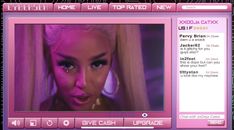 the screen shot of a web page with pink hair