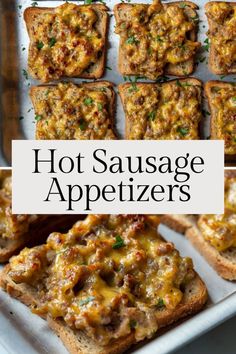 These hot sausage and beef appetizers are served on mini rye bread, creating an irresistible, cheesy snack that everyone will love. Sausage Cheese On Pumpernickel, Party Rye Bread Recipes, Rye Bread Sausage Velveeta, Small Bread Appetizers, Rye Sausage Squares, Finger Foods Sandwiches, Mini Rye Bread Pizzas, Rye Squares Appetizers, Party Rye Pizza Recipe