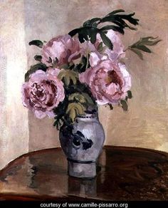 a painting of flowers in a vase on a table