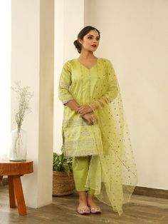 Beautiful Kurta set made in cotton silk. It has glorious golden embroidery all over paired with handcrafted organza dupatta. Color: Pistachio Green Fabric: Cotton Silk and Organza Note: Length and sizes can be customised Length - Kurta 40 inches Pants 38 inches Available in other colors If you happen to see some deformity in hand-work or fabric, that’s mere the technique of the same and not a defect. The garment is quite premium. The product will be delivered within 20-25 days of order placed Wa Silk Kurta Set, Golden Embroidery, Silk Kurta, Pistachio Green, Organza Dupatta, Kurta Set, Hand Work, Green Fabric, Free Giveaway