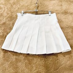 Fashion & Style | Brand New Pleated Mini Skirt With Shorts Lining | Invisible Side Zipper Closure | White | Size: L Waist ~29.5” Length ~ 15” Brand New With Tag White Cotton Skort With Short Inseam, White Stretch Tennis Skirt For Summer, White Stretch Skirt For Day Out, Casual White Tennis Skirt For Day Out, White Stretch Skort For Spring, Casual White Mini Skirt With Short Inseam, White Stretch Tennis Skirt For Spring, Fitted White Tennis Skirt For Summer, Casual White Mini Skirt