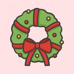 a christmas wreath with a red bow around it's neck on a pink background