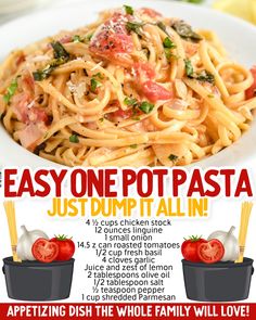 the flyer for easy one pot pasta just dump it all in