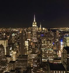 an aerial view of new york city at night