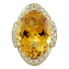 17.06 Carat Citrine 14K yellow Gold Diamond Ring Yellow Gold Diamond Ring, Gold Diamond Ring, La Face, Shades Of Yellow, Gold Diamond Rings, Cocktail Rings, Precious Metals, Citrine, Gold Diamond