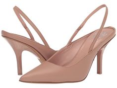 Vince Camuto Riveq - Women's Shoes : Dark Blush : Add a dash of elegance to your look by slipping into the Vince Camuto Riveq sandals. Smooth leather upper. Synthetic lining with a padded footbed. Easy slip-on style with elasticized slingback strap for a secure fit. Pointed toe silhouette. Brand name embossed on the footbed. Sleek stiletto heel. Durable synthetic outsole. Imported. Measurements: Heel Height: 3 2 5 in Product measurements were taken using size 7, width M. Please note that measure Chic Slip-on Sandals With Heel Loop, Sleek Slingback Sandals With Heel Loop For Spring, Elegant Slip-on Mules With Heel Loop, Sleek Summer Slingback Pumps With Padded Heel, Sleek Fitted Slingback Sandals For Summer, Summer Slingback Pumps With Pointed Toe And Adjustable Straps, Summer Pointed Toe Slingback Pumps With Adjustable Straps, Sleek Slingback Pumps For Summer, Sleek Summer Slingback Pumps