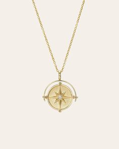 Spinner Compass Medallion Necklace - Zoe Lev Jewelry Sterling Silver Yellow Gold Compass Design Necklace, Sterling Silver Yellow Gold Necklace With Compass Design, Yellow Gold Pendant Jewelry For Travel, Celestial Yellow Gold Jewelry With Compass Design, Yellow Gold Pendant Necklaces For Travel, Gold Compass Necklace, North Star Necklace, Travel Necklace, Compass Necklace