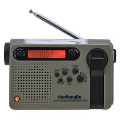 HRD-900 Portable Solar Charging Full Band Radio for Camping Hiking FM AM Radio Flashlight Power Bank Sw Radio, Portable Phone Charger, Liquid Crystal Display, Emergency Power, Hand Crank, Solar Charging