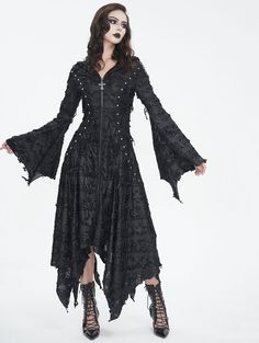 Gothic Long Dress, Dress With A Hood, Dress With Hood, Outfit Festival, Rock Festival, Long Coat Jacket, Gothic Rock, Long Coats, Gothic Dress