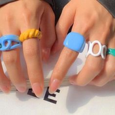 Chunky Clay Rings 2pcs Y2k Rings Chunky Indie Clay Rings Indie Jewelry Colorful Rings 80s Styles Wavy Wings Organic Shape Rings Chunky Clay Rings, Diy Clay Rings, Thick Gold Ring, Funky Rings, Polymer Clay Ring, Clay Ring, Seed Bead Flowers, Clay Rings, Summer Rings