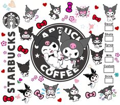 the starbucks sticker sheet is full of cute cats and kittens with bows on their heads