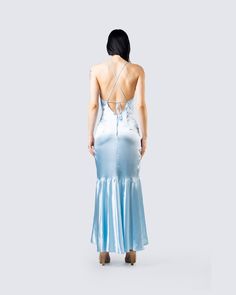 Anya Blue Cowl Low Back Gown – FINESSE Evening Dress With Lace-up Back And Spaghetti Straps, Backless Lace-up Prom Slip Dress, Blue Fitted Slip Dress For Prom, Fitted Blue Slip Dress For Prom, Backless Strappy Back Dress For Prom Evening, Fitted Tie Back Slip Dress For Prom, Fitted Slip Dress With Tie Back For Prom, Prom Evening Dress With Tie Back, Elegant Prom Dress With Strappy Back