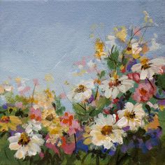 an oil painting of white and yellow flowers