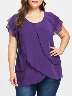 Plus Size Chiffon Tulip Blouse - Purple Monster - 3D72145816 - Women's Clothing, Plus Size Women's Clothing  #PlusSizeWomensClothing #Women's #Clothing # #Plus #Size #Women's #Clothing Tops For Plus Size, Botton Down Dress, Fashion For Plus Size Women, Fashion For Plus Size, Sukienki Plus Size, Dresses By Color, Chiffon Dresses, Chiffon Fashion, Down Dress