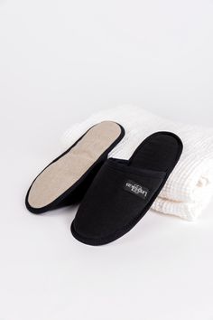 Black linen indoor slippers a great gift for your loved ones or yourself. You will feel barefoot, but stay comfortable and warm with these linen slippers. Washed and softened linen allows these slippers to absorb large amounts of moisture. Linen slippers are super lightweight and flexible making them perfect for travel and storage. You can easily use them as disposable travel, hotel or guest slippers. They can used in your bathroom or sauna and washed in machine, some stretching will be required Indoor Slippers For Guests, Disposable Slippers, Guest Slippers, Hotel Slippers, Travel Slippers, Linen Slippers, Black Slippers, Linen Pillow Cases, Vertical Stripes