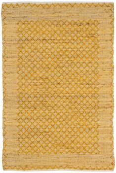 an old yellow rug with small squares on the top and bottom, all in different colors