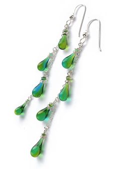 Dangling yet dainty, these fun silver and glass drop earrings conjure visions of flowering vines. Drop Jewelry, Best Handmade Gifts, White Jewelry Box, Eco Friendly Jewelry, High Tide, Gorgeous Glass, Recycled Bottles, Flowering Vines, White Jewelry