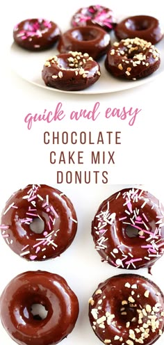 chocolate cake mix donuts with sprinkles on top and in the middle