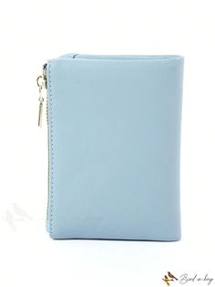 BirdinBag - Floral Zippered Short Wallet - Light Blue Womens Purse Trendy Blue Wallet With Zipper Closure, Trendy Blue Wallets With Zipper Closure, Blue Coin Purse With Zipper For Daily Use, Blue Zipper Closure Coin Purse For Daily Use, Short Wallet, Leather Pattern, Womens Purses, Baby Blue, Pu Leather