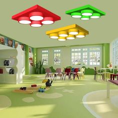 Led Nursery Ceiling Lamp - Kids Building Block Flush Mount Fixture Metal 16’/19.5’/23.5’ Nursery Ceiling, Daycare Design, Kids Building, Kids Cafe, Childrens Playroom, Dropped Ceiling, Daycare Ideas, Metal Hanging Lights, Building For Kids