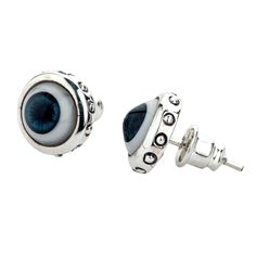 Sterling Silver Evil Eye Stud Earrings New  made of top-tier sterling silver;  925 hallmark stamp is on both earrings;  Earring diameter – 9 mm;  Eyeball diameter – 7 mm;  Hand-crafted product.   Are you’re looking for protection against malevolent gazes? To fight fire with fire, you need evil eye jewelry. An eye it features will ward off ill-wishers and evil spirits.  Our Evil Eye Stud Earrings offer one of the coolest ways to incorporate protective symbolism in your look. They are quirky and a Eyeball Earrings, Evil Spirits, Evil Eye Jewelry, Eye Jewelry, So Real, An Eye, Top Tier, Evil Eye, Silver 925