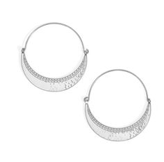 Collection: Palm Canyon Color: Silver Type: Wire Hoop Width: 1 5/8" Drop: 1 3/4" Finish: Silver plated Silver Crescent Hammered Earrings, Nickel-free White Gold Metal Hoop Earrings, White Gold Metal Hoop Earrings, Silver Metal Hoop Earrings, Modern Silver Hoop Earrings With Oxidized Finish, Silver Hoop Crystal Earrings, Small Oxidized Silver Hoop Earrings, Small Silver Oxidized Hoop Earrings, Silver Crescent Hoop Earrings With Ear Wire