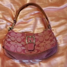 Used Coach Purse. Pink Chic Pink Shoulder Bag With Silver-tone Hardware, Coach Pink Bags With Silver-tone Hardware, Vintage Coach Purse, Cute Coach Bags, Clothes Thrifting, Pink Coach Bag, Thrift Clothes, Cool Messenger Bags, Pink Coach Purses