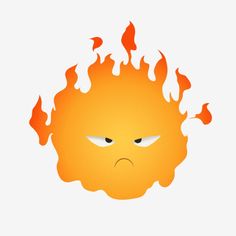 a cartoon fireball with an angry look on it's face and flames coming out of its eyes