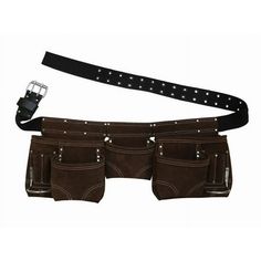 a pair of brown leather pants with black straps and studded buckles on each side