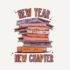 a stack of books with the words new year written on it