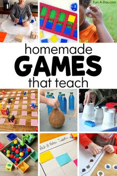 collage of homemade games that teach children to play