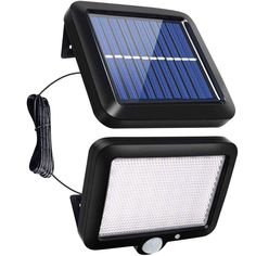 two solar powered lights with one light on the side