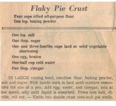 an old recipe for flaky pie crust