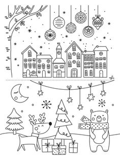 christmas coloring pages with animals and presents