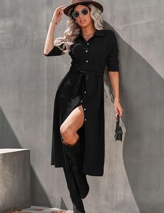 Fashion forward with this Fall Fashion Button Down Long Sleeve Belted Dress! Minimalistic but chic, this dress is designed to flatter with a belted waist and button down closure. Perfect for a night out or the office, this timeless piece ensures you will always look your best. 100% Polyester Button closure Machine Wash Long sleeve midi shirt dress with belt is made of 100% Polyester.The fabric is lightweight,comfortable and skin-friendly. Unique and chic style is great for spring and fall wear. Shirt Dress With Belt, Winter Knit Hats, Fall Wear, Dress With Belt, Midi Shirt Dress, Long Sleeve Midi, Look Your Best, Winter Knits, Black Button