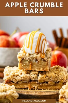 Want apple crumble on the go? These Apple Crumble Bars are delicious and easy to take with you. They feature a shortbread crust, a spiced apple filling, and are topped with a shortbread crumble that is crunchy, chewy, and delectable. Crumble Bars Recipes, Shortbread Crumble, Recovery Recipes, Brigadeiro Cake, Apple Crumble Bars, Fudge Ice Cream