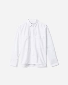 The Boxy Oxford White – Everlane Modern Button-up Shirt For Daywear, Classic Shirt With Spread Collar For Everyday, Modern Shirttail Hem Shirt For Business Casual, Classic Everyday Shirt With Spread Collar, Classic Shirt With Shirttail Hem For Everyday, Classic Unstructured Shirt With Shirttail Hem, Everyday White Shirt With Placket, Modern Shirt With Shirttail Hem For Everyday, Modern Shirt With Spread Collar For Daywear