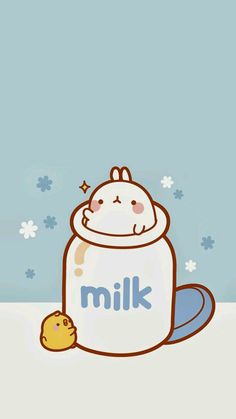 a cartoon character sitting in front of a milk can