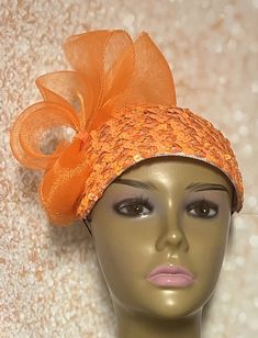 Orange Sequins Half Hat for Church, Wedding, Mother of the Bride, Head Covering, Tea Parties Hat is trimmed with rhinestones, crinoline bows, hat pin, and rhinestones. Perfect for any special occasion. The hat pin may vary and is for decorative purposes only. Measurement  11x8 inches  Hat can be worn on either side of the head. Gifts for mom, sister, wife, or yourself. Elegant Fitted Costume Hats And Headpieces For Holidays, Elegant Fitted Fascinator For Carnival, Elegant Fitted Carnival Fascinator, Elegant Orange Costume Hats And Headpieces For Party, Fitted Orange Costume Hats And Headpieces, Adjustable Orange Fascinator For Evening, Elegant Orange Party Costume Hats And Headpieces, Elegant Fitted Headpiece For Carnival, Orange Mini Hat For Spring Wedding