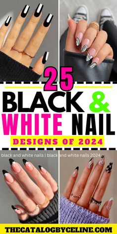 25 Trendy Black And White Nail Designs of 2024 to Recreate. - The Catalog Black Nails With White Accent Nail, Best Nail Trends, White Short Nails, Monochrome Nails, Bold Nails, Black French Nails, Black And White Nail Designs, Black And White Nail, Black And White Nail Art