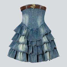 Introducing the 2023 Summer Collection's Flare Ruffles Strapless Denim Dress ââ‚?a classic style with a modern edge!What Makes It SpecialThis timelessly chic dress is designed to hug your silhouette. making you look and feel your best. It features a unique combination of frills and flares. and a sleeveless design for a bold. bold look. Crafted with premium quality denim. it has a soft. smoothed finish that is sure to turn heads!Distinctive Features Flare Frills: An intricate blend of frills and Denim Dresses Online, Denim Ruffle Dress, Strapless Denim Dress, Womens Denim Dress, Korean Fashion Dress, Bustier Dress, Looks Chic, Really Cute Outfits, Kpop Outfits