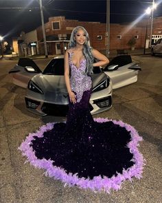 Luxurious Deep Purple and Lavender Feathered Mermaid Gown with Crystal Embellishments Luxury Purple Wedding Pageant Dress, Purple Diamond Prom Dress, Black Mermaid Prom Dress, Sequin Mermaid Dress, Prom Dress Black, Gorgeous Prom Dresses, Black Mermaid, Wedding Dresses With Flowers, Mermaid Prom Dress