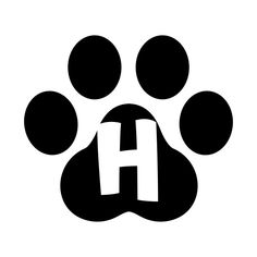 a black and white paw print with the letter h