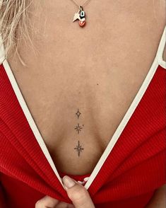 Middle Of The Chest Tattoo Women, 224 Tattoo Ideas, March Tattoo, Small Chest Tattoos, Tiny Tats, Petite Tattoos, Star Tattoo, Chest Tattoos, Classy Tattoos