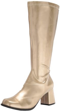 PRICES MAY VARY. Stretch polyurethane Pull up boot Stacked heel Inner Zipper Retro Knee High Boot Gold Boots Outfit, Go Go Boots, Gold Boots, Ellie Shoes, Boot Fashion, Gogo Boots, Womens Knee High Boots, Kids Luggage, Boots Knee