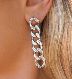 Silver Plated Textured Curb Chain Link Earrings Length of Earrings: approx. 2 inches Chain Link Earrings, Denim Style Casual, Prom Midi Dress, Accessories Bags Shoes, Link Earrings, Eyelet Lace, Type Of Pants, Curb Chain, Fashion Colours