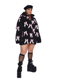 cuz cross your heart hope to die. This jacket has a sherpa construction, an all over ribbon design, front pockets, and a front zip closure. Plus Size Kawaii Fashion, Crop Tops Plus Size, Plus Size Kawaii, Plus Size Crop Tops, Plus Size Clothing Stores, Lingerie Plus, Sugar Thrillz, Lingerie Plus Size, Pride Outfit